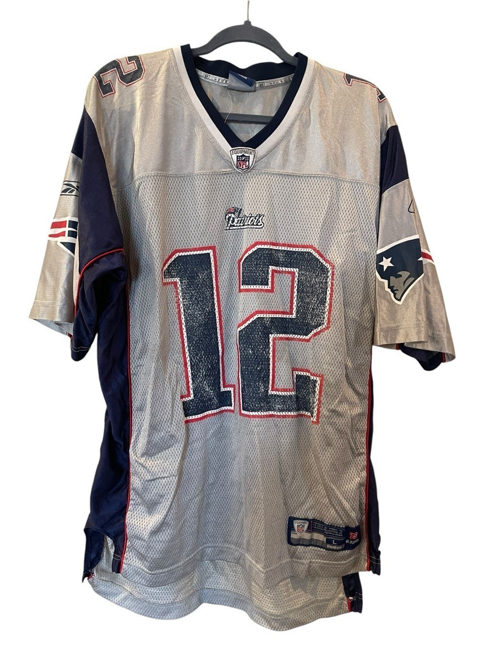 Vintage New England Patriots Tom Brady Reebok Jersey Silver Alternate NFL Large